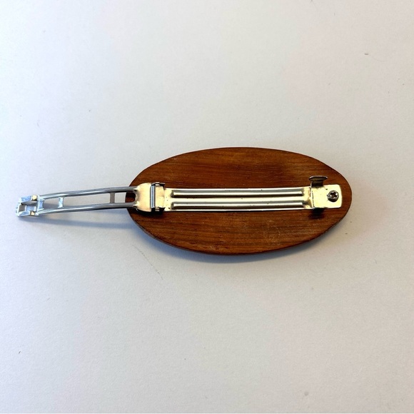 Rare Vintage Wooden Hair Barrette Oval Wooden Disk With Two Sea Horses - Picture 14 of 16